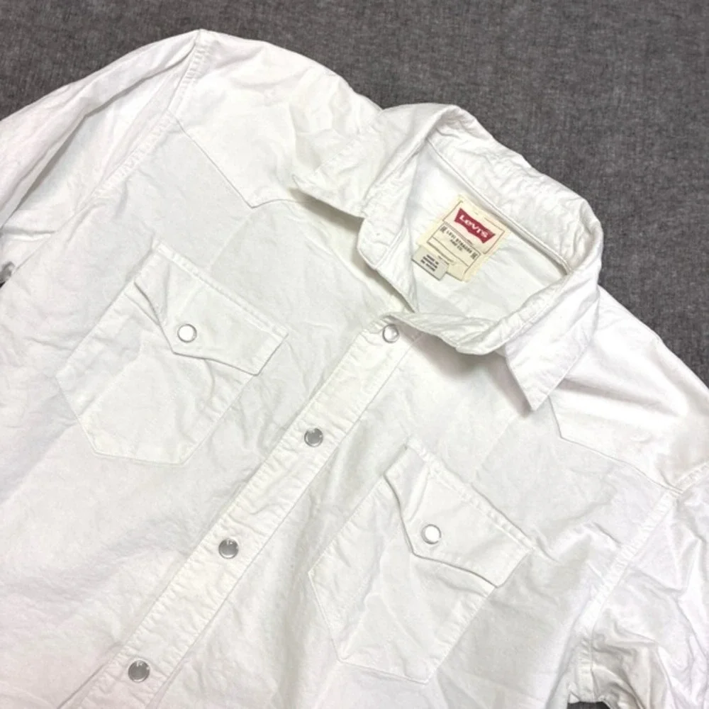 Levi's‎ Western Shirt Mens M White Pearl Snap Button Long Sleeve Cotton
